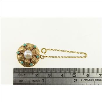 14K Round Pearl Turquoise Slide Bracelet Yellow Gold Charm/Pendant
