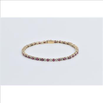 14K Round Ruby Diamond Vintage Tennis Yellow Gold Bracelet 8