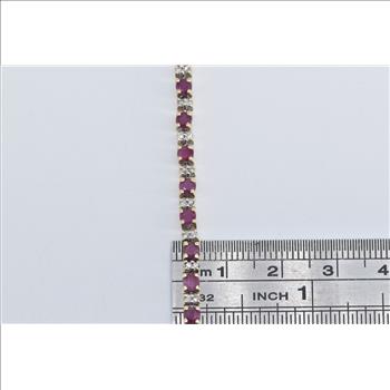 14K Round Ruby Diamond Vintage Tennis Yellow Gold Bracelet 8
