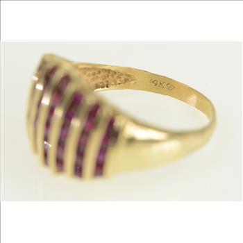 14K Round Ruby Striped Rounded Band Yellow Gold Ring, Size 8