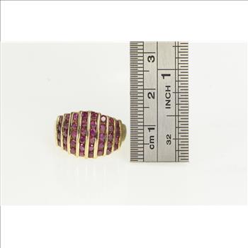 14K Round Ruby Striped Rounded Band Yellow Gold Ring, Size 8