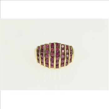 14K Round Ruby Striped Rounded Band Yellow Gold Ring, Size 8