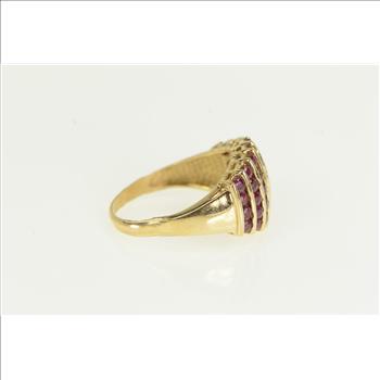 14K Round Ruby Striped Rounded Band Yellow Gold Ring, Size 8