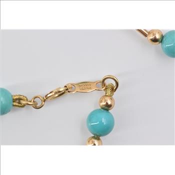 14K Round Turquoise Vintage Bar Ball Beaded Yellow Gold Necklace 17.75