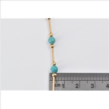 14K Round Turquoise Vintage Bar Ball Beaded Yellow Gold Necklace 17.75