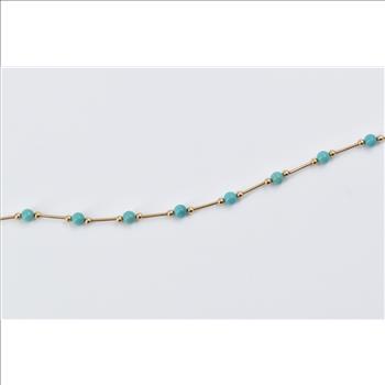 14K Round Turquoise Vintage Bar Ball Beaded Yellow Gold Necklace 17.75