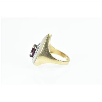 14K Rubellite Mother of Pearl Diamond Planchette Yellow Gold Ring, Size 6