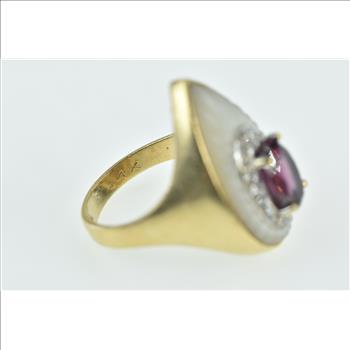 14K Rubellite Mother of Pearl Diamond Planchette Yellow Gold Ring, Size 6