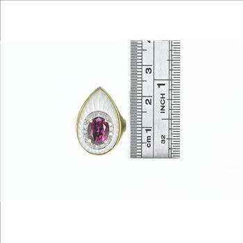 14K Rubellite Mother of Pearl Diamond Planchette Yellow Gold Ring, Size 6