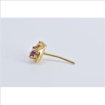 14K Ruby Diamond Accent Curved Single Stud Yellow Gold Earring