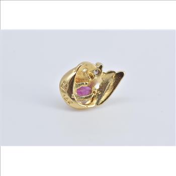 14K Ruby Diamond Accent Curved Single Stud Yellow Gold Earring