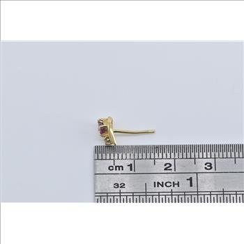 14K Ruby Diamond Accent Curved Single Stud Yellow Gold Earring