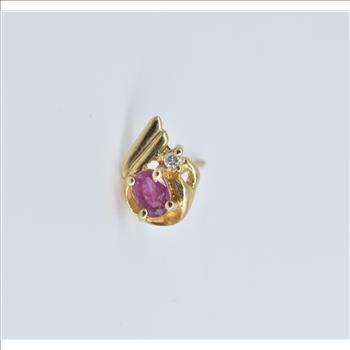 14K Ruby Diamond Accent Curved Single Stud Yellow Gold Earring