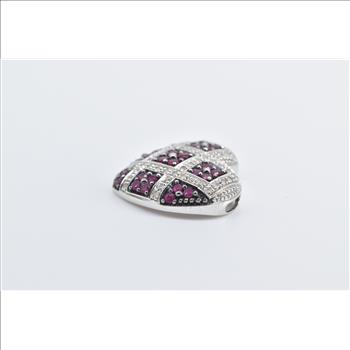 14K Ruby Diamond Checkered Pave Heart Love White Gold Pendant