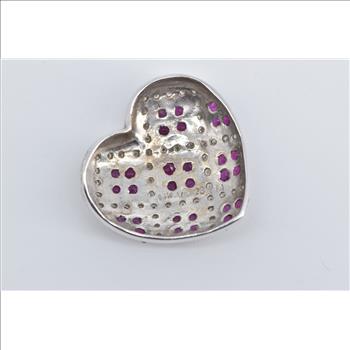 14K Ruby Diamond Checkered Pave Heart Love White Gold Pendant