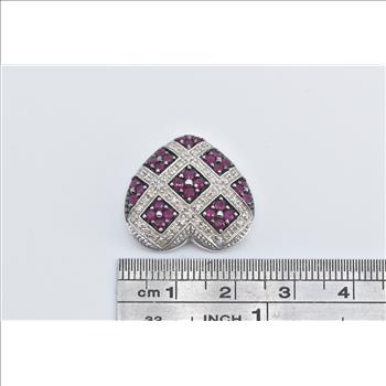 14K Ruby Diamond Checkered Pave Heart Love White Gold Pendant