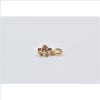 14K Ruby Diamond Flower Cluster Vintage Yellow Gold Pendant