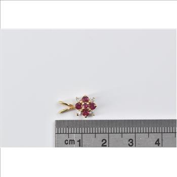 14K Ruby Diamond Flower Cluster Vintage Yellow Gold Pendant