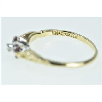 14K Ruby Diamond Flower Leaf Vintage Promise Yellow Gold Ring, Size 7