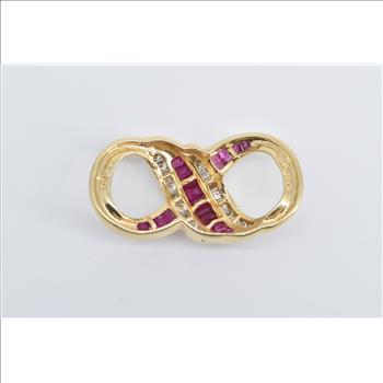 14K Ruby Diamond Infinity Forever Symbol Slide Yellow Gold Pendant