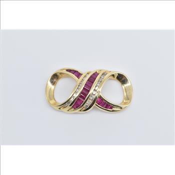 14K Ruby Diamond Infinity Forever Symbol Slide Yellow Gold Pendant