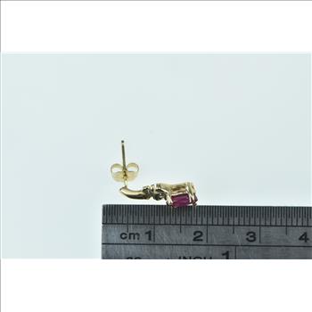14K Ruby Diamond Single Vintage Drop Stud Yellow Gold Earring