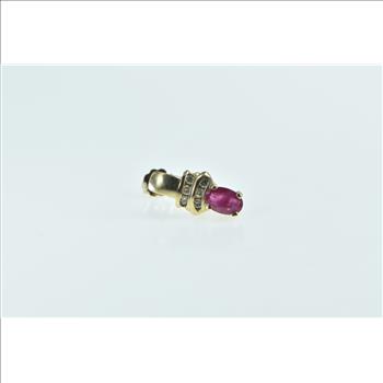 14K Ruby Diamond Single Vintage Drop Stud Yellow Gold Earring