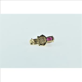 14K Ruby Diamond Single Vintage Drop Stud Yellow Gold Earring
