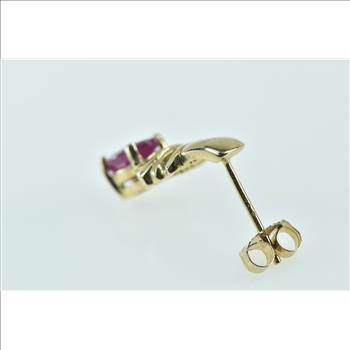 14K Ruby Diamond Single Vintage Drop Stud Yellow Gold Earring