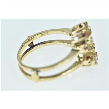 14K Ruby Diamond Vintage Guard Wedding Band Yellow Gold Ring, Size 7.5