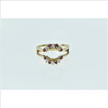 14K Ruby Diamond Vintage Guard Wedding Band Yellow Gold Ring, Size 7.5