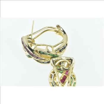 14K Ruby Emerald Sapphire Braid Woven French Clip Yellow Gold Earrings