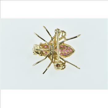14K Ruby Encrusted Diamond Eyed Fly Insect Yellow Gold Pin/Brooch