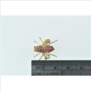 14K Ruby Encrusted Diamond Eyed Fly Insect Yellow Gold Pin/Brooch