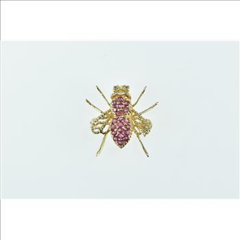 14K Ruby Encrusted Diamond Eyed Fly Insect Yellow Gold Pin/Brooch