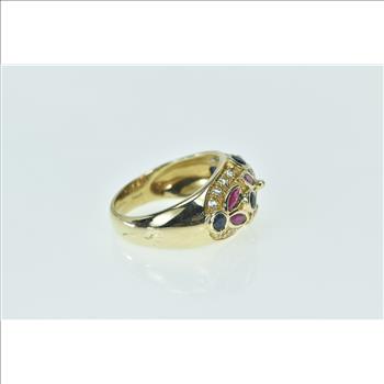 14K Ruby Flower Sapphire Diamond Statement Yellow Gold Ring, Size 7