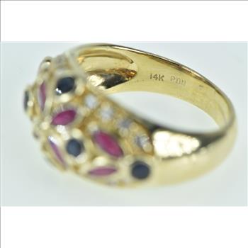14K Ruby Flower Sapphire Diamond Statement Yellow Gold Ring, Size 7