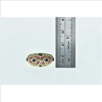 14K Ruby Flower Sapphire Diamond Statement Yellow Gold Ring, Size 7