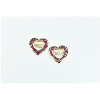 14K Ruby Heart Love Symbol Stud Enhancer Yellow Gold Earring Jackets
