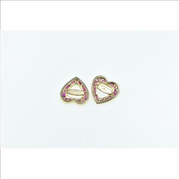 14K Ruby Heart Love Symbol Stud Enhancer Yellow Gold Earring Jackets