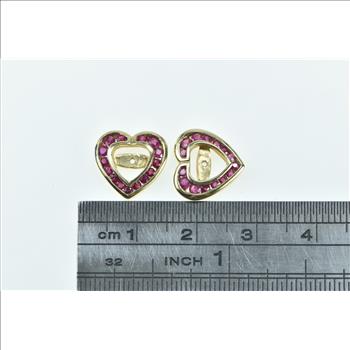 14K Ruby Heart Love Symbol Stud Enhancer Yellow Gold Earring Jackets