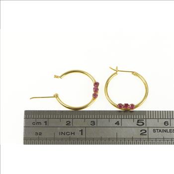 14K Ruby Inset Classic Statement 19.1mm Hoop Yellow Gold Earrings