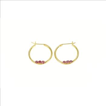 14K Ruby Inset Classic Statement 19.1mm Hoop Yellow Gold Earrings