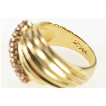 14K Ruby Inset Retro Swirl Design Fashion Yellow Gold Ring, Size 5