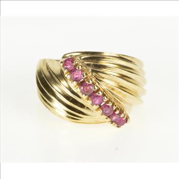 14K Ruby Inset Retro Swirl Design Fashion Yellow Gold Ring, Size 5