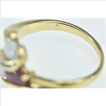 14K Ruby Opal Diamond Wavy Bypass Statement Yellow Gold Ring, Size 7.75