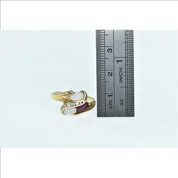 14K Ruby Opal Diamond Wavy Bypass Statement Yellow Gold Ring, Size 7.75