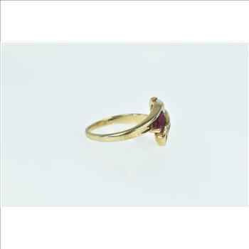 14K Ruby Opal Diamond Wavy Bypass Statement Yellow Gold Ring, Size 7.75