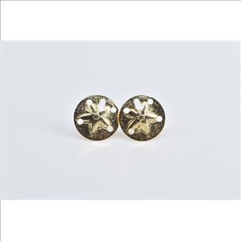 14K Sand Dollar Sea Shell Beach Ocean Motif Stud White Gold Earrings