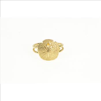 14K Sand Dollar Sea Shell Ocean Motif Yellow Gold Ring, Size 4